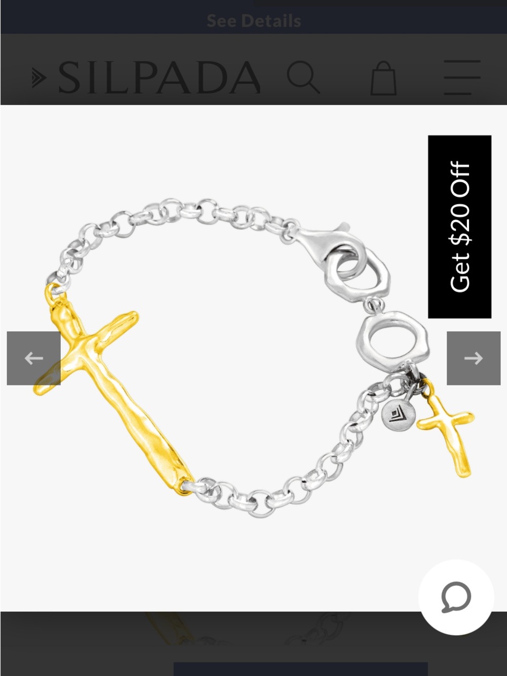 Silpada Two-Tone Cross Link Bracelet in Silver and Gold